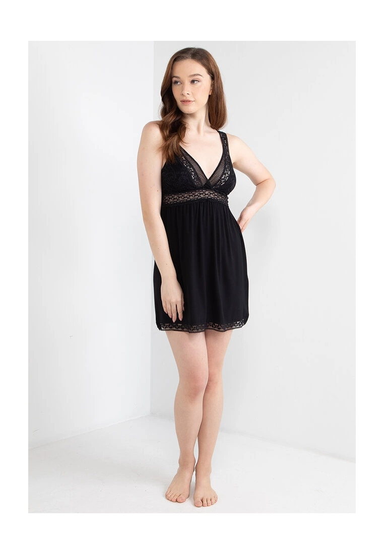 Hunkemoller Graphic Jersey Lace Slip Dress - Image 4