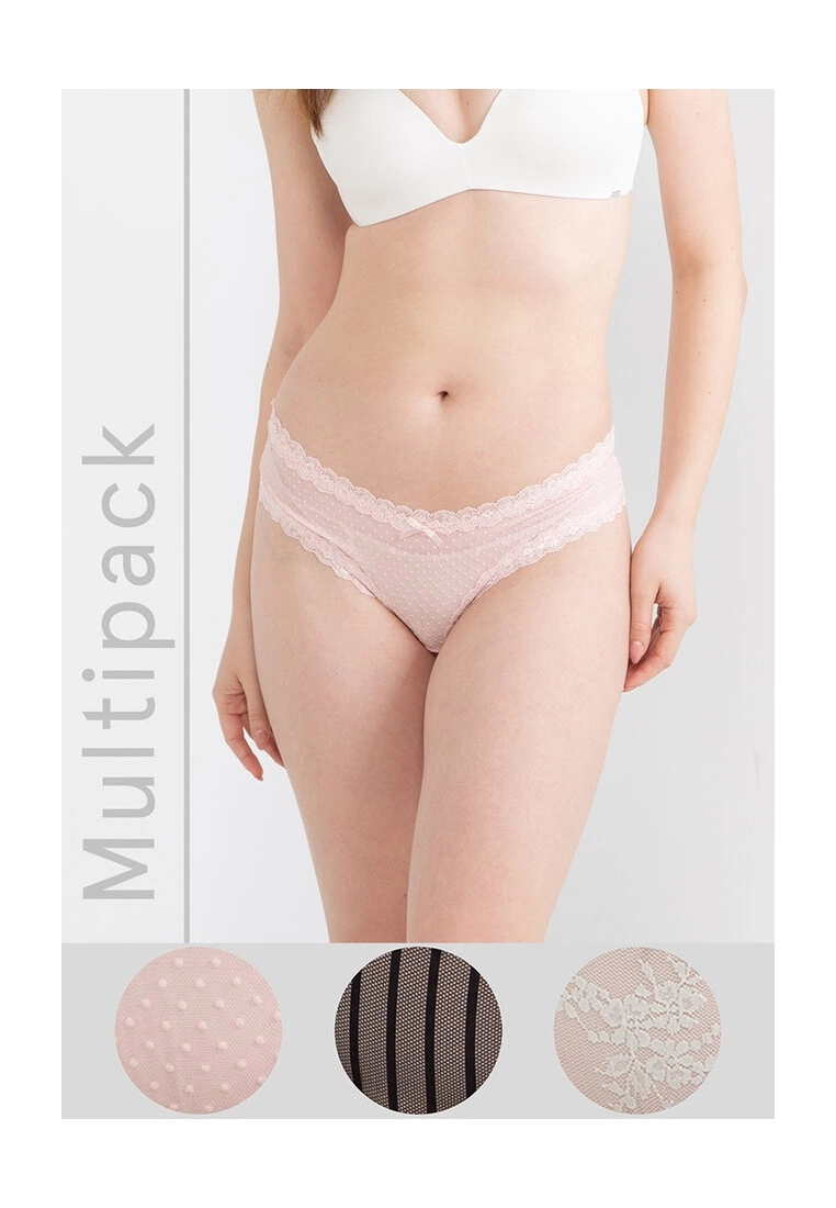 Hunkemoller 3-Pack V-Shape Brazilian Stripe Mesh Panties